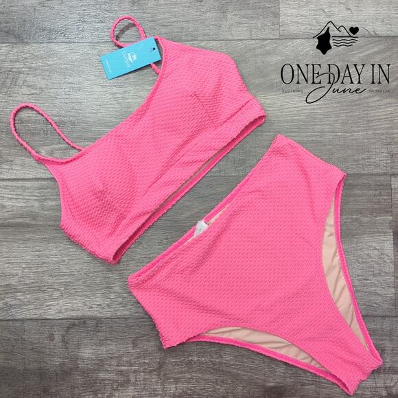Cupshe High Waist Crop Textured Bikini Swimsuit Size S - Picture 1 of 5